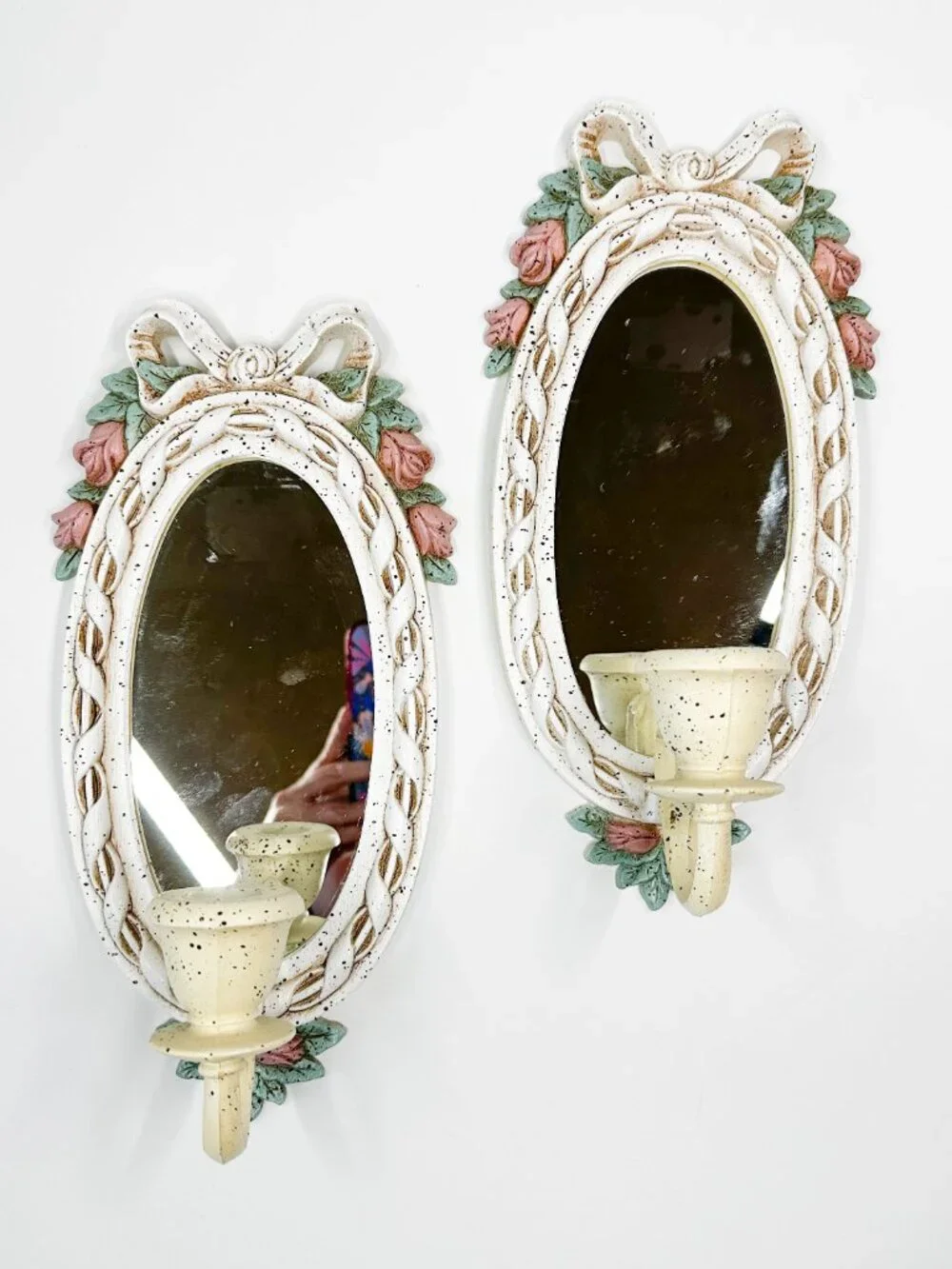 Vtg Burwood SET 4 Shelf Mirror Sconce Cottagecore English Victorian Country Rose